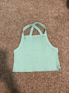 American Eagle Outfitters Ribbed Crossback Crop Tank - Mint